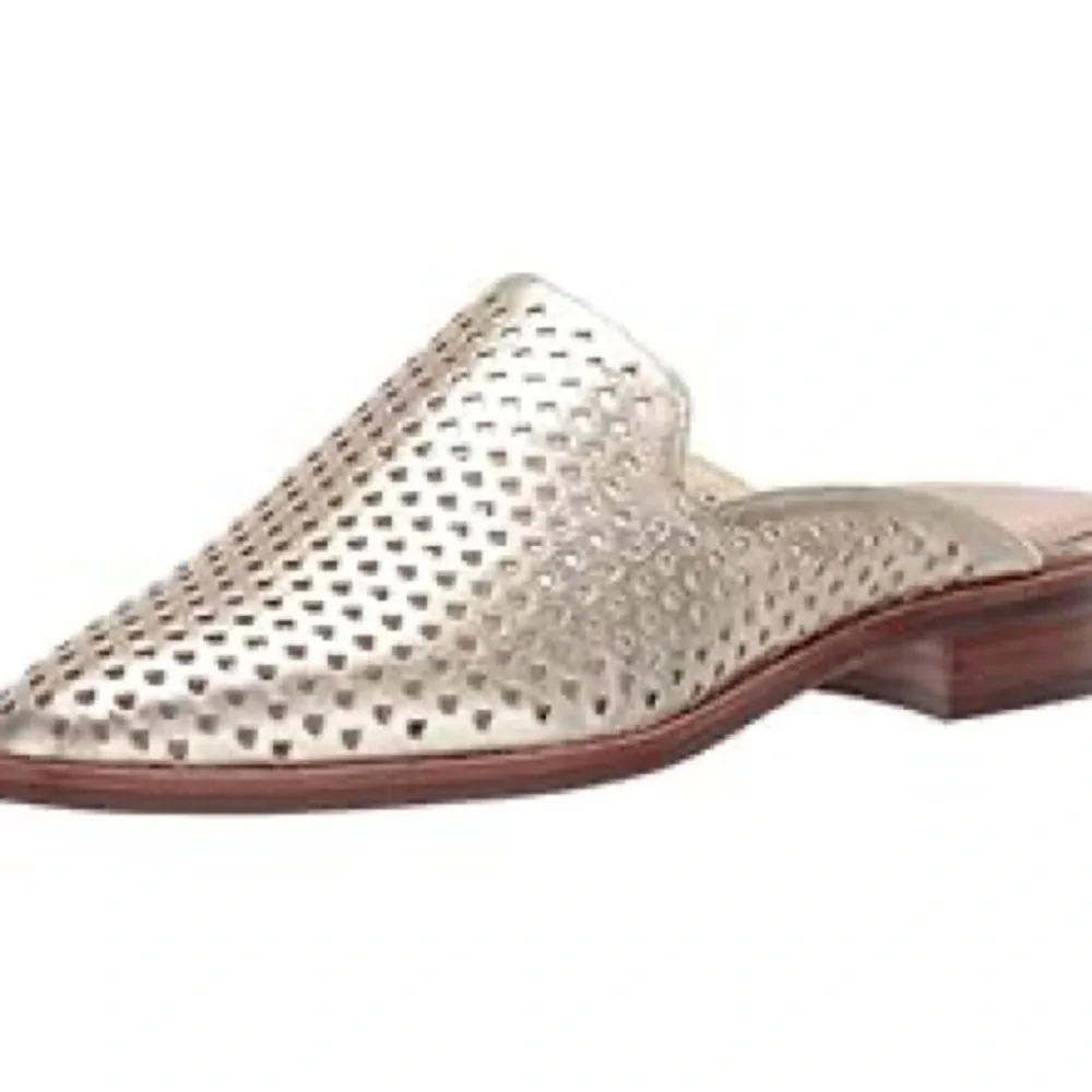 NEW Franco Sarto Aimee Gold Loafer Mule Slip On Eyelet Detail Comfort 7.5